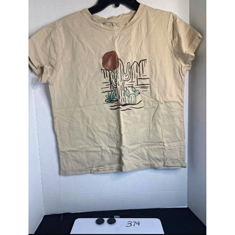 SHEIN Women's XL Beige Cactus Desert Graphic Crew Neck Short Sleeve T-Shirt